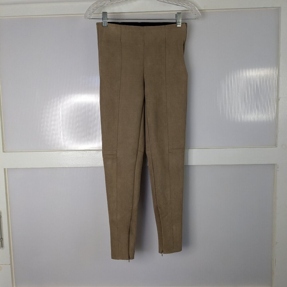 Zara Basic Collection Faux Suede Hi Rise Leggings Zippered Tan Beige Size Small